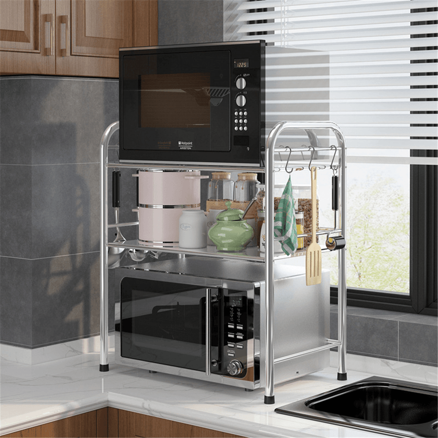 50/55/60M 3 Layers Stainless Steel Rack Shelf Double Layers Storage for Kitchen Dishes Arrangement - MRSLM