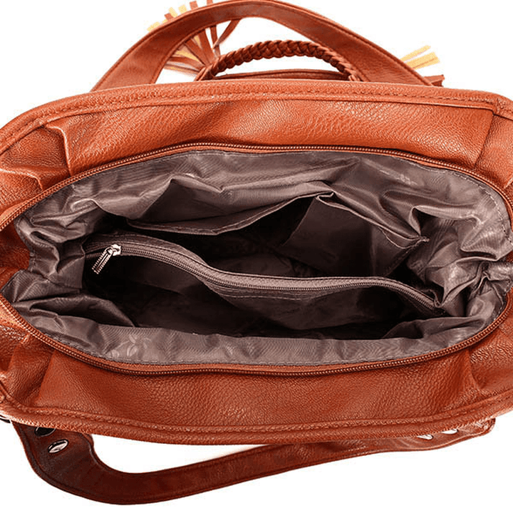 Women Retro Tassel Bags Ladies Casual Shoulder Bags Plaid Shopping Totes - MRSLM