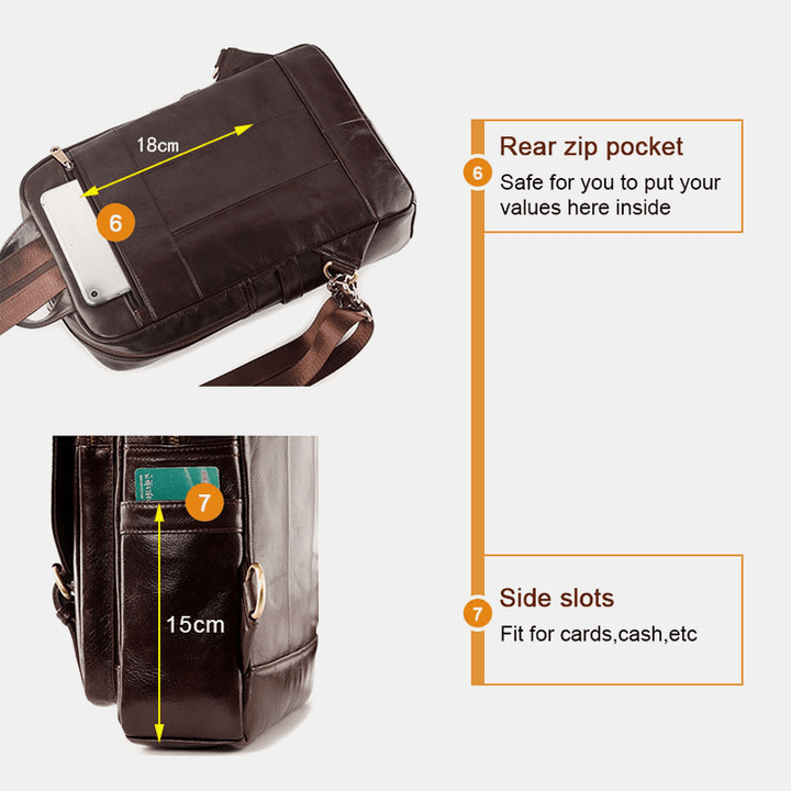 Men Genuine Leather Large Capacity Multi-Compartment Backpack Retro Multifunction Crossbody Shoulder Bags - MRSLM