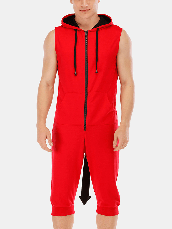 Mens New Casual Solid Color Sleeveless Jumpsuit Sleepwear - MRSLM