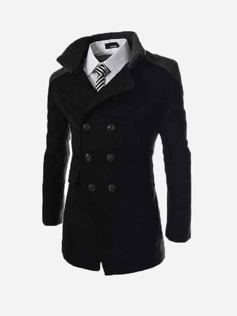 Mens Solid Double Breasted Mid-Long Thicken Coats - MRSLM