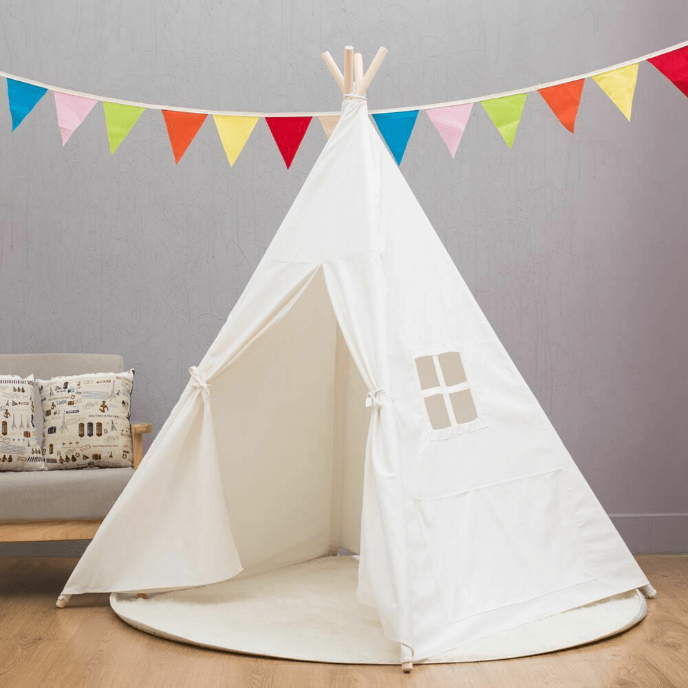 Large Cotton Wood Kids Teepee Tent Childrens Wigwam Indoor Outdoor Play House - MRSLM