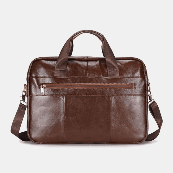 Men Genuine Leather Multi-Pocket Vintage 14 Inch Laptop Bag Messenger Bag Crossbody Bags Shoulder Bag Briefcase - MRSLM