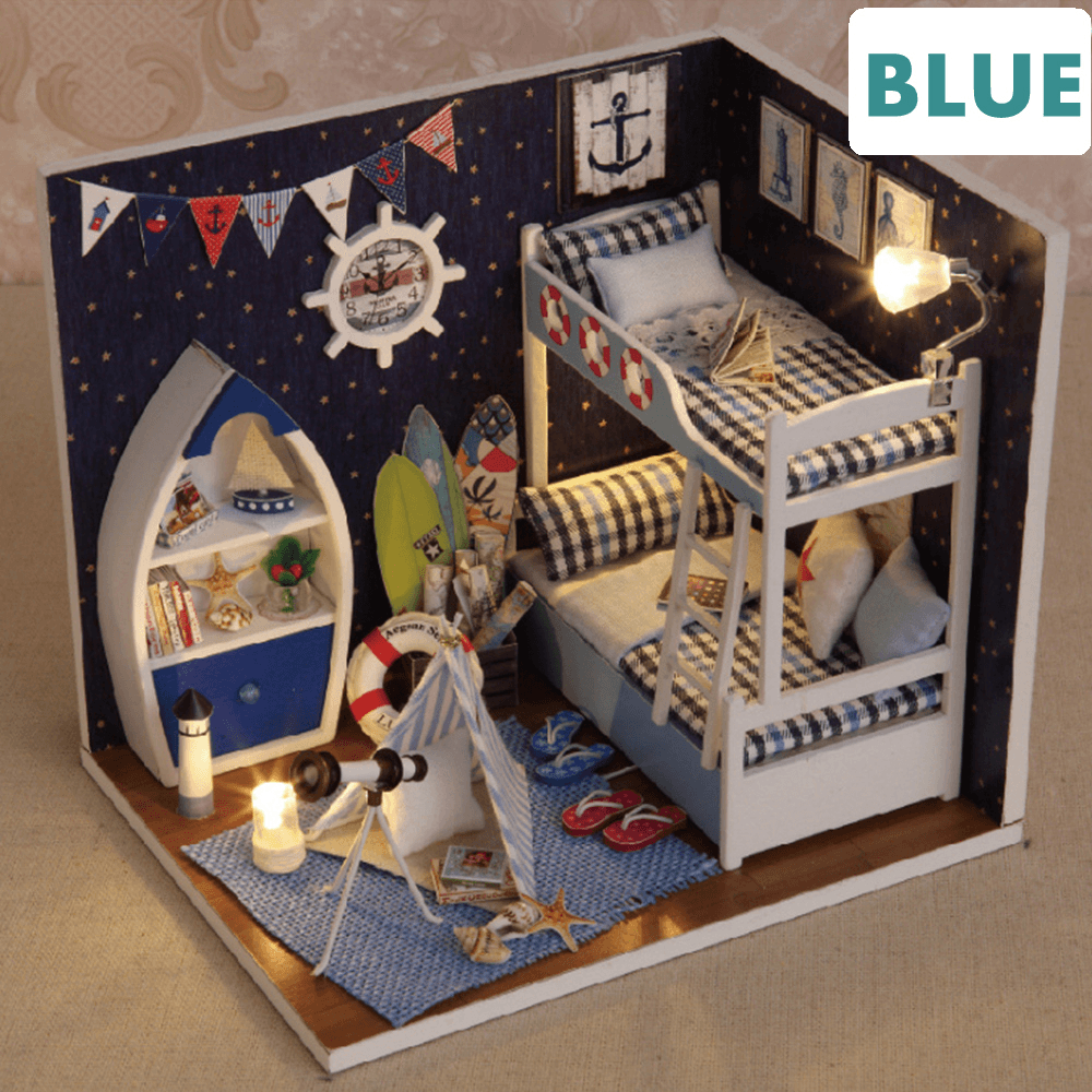 Creative Room DIY Handmade Assembly Doll House Miniature Furniture Kit with LED Light Dust Proof Cover Toy for Kids Birthday Gift Home Decoration Collection - MRSLM