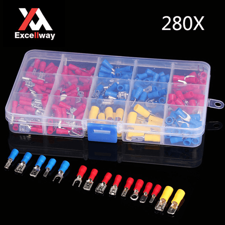Excellway® EC08 280Pcs Assorted Electrical Fork Ring Spade Crimp Terminal Wire Connector Box Kit - MRSLM