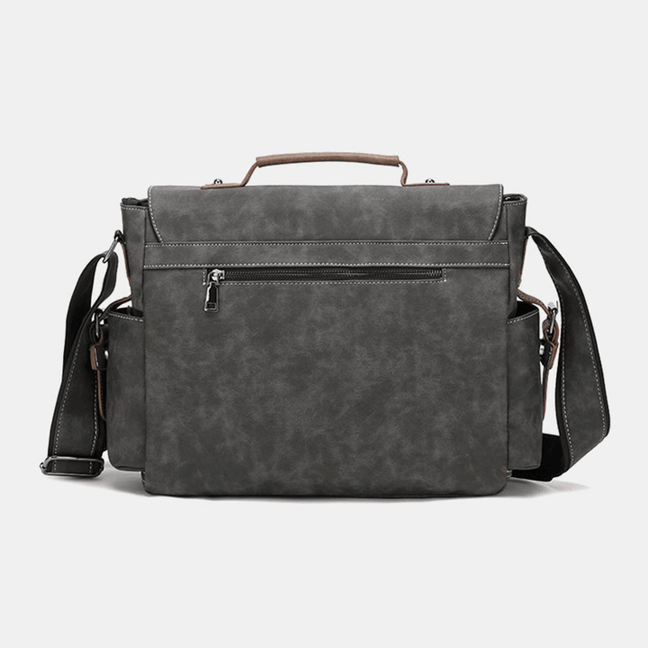 Men PU Leather Flap-Over Large Capacity Crossbody Bags Casual Fashion Multi-Pocket Messenger Bag Handbag Shoulder Bag - MRSLM