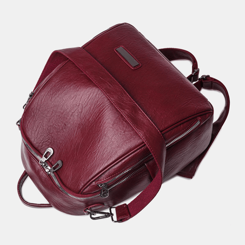 Women Dual-Use Fashion Large Capacity Main Pocket Backpack PU Soft Leather Back Anti-Theft Zipper Pocket Shoulder Bag Handbag - MRSLM