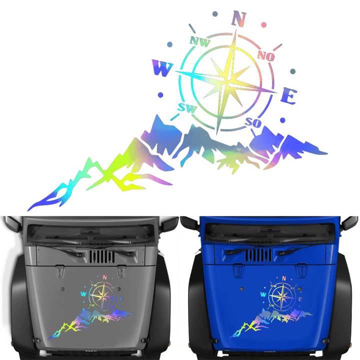 Car Body Hood Sticker Decal Navigation Large Compass with Mountains for Camper Van - MRSLM