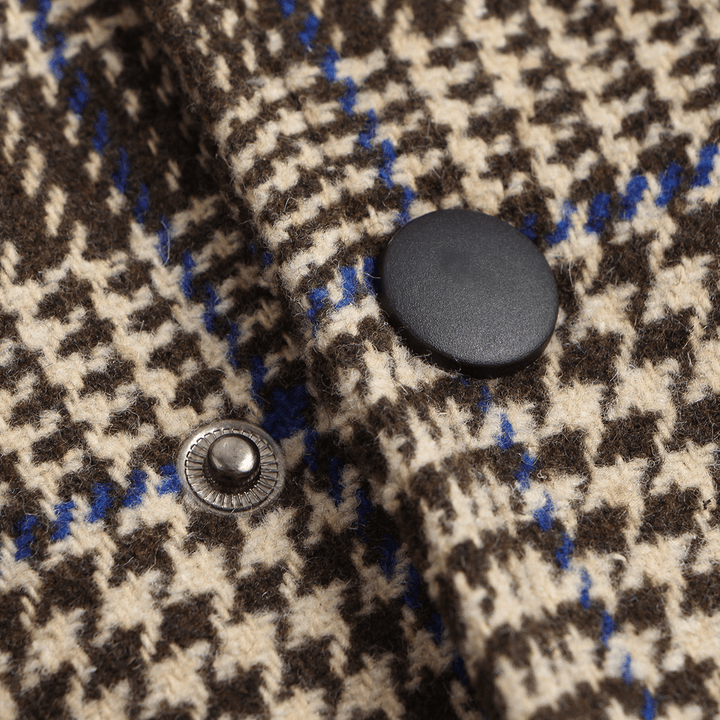Mens Fahion Plaid Woolen Big Pockets Thicken Warm Casual Jacket - MRSLM