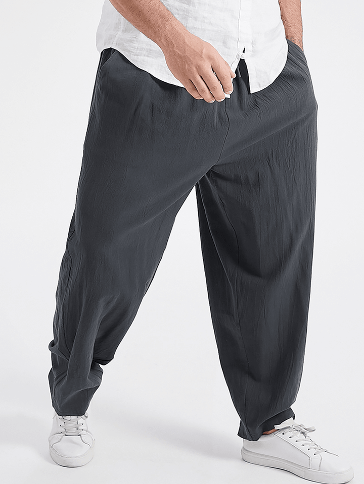 Plus Size Mens Solid Color Drawstring Harem Pants with Pocket - MRSLM