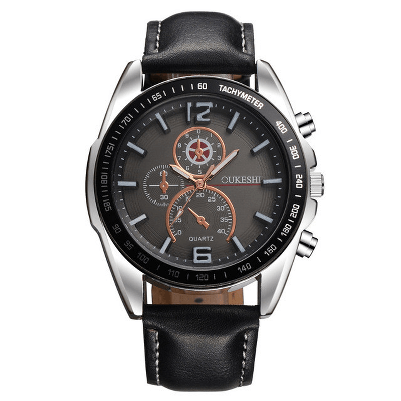Deffrun Business Style Men Wrist Watch Decorate Three Dials Leather Strap Quartz Watches - MRSLM
