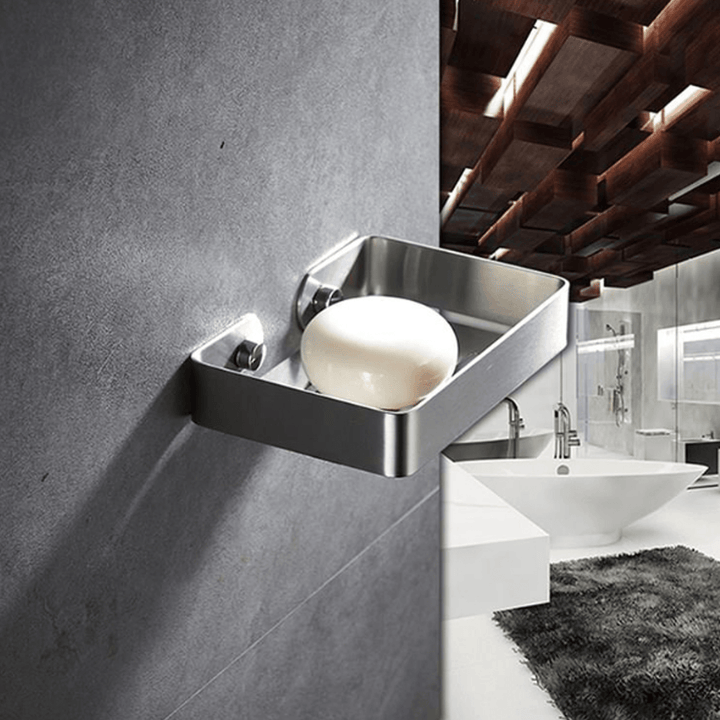 Stainless Steel Cup Soap Dish Wall Holder Bathroom Shower Storage Baskets Accessories - MRSLM