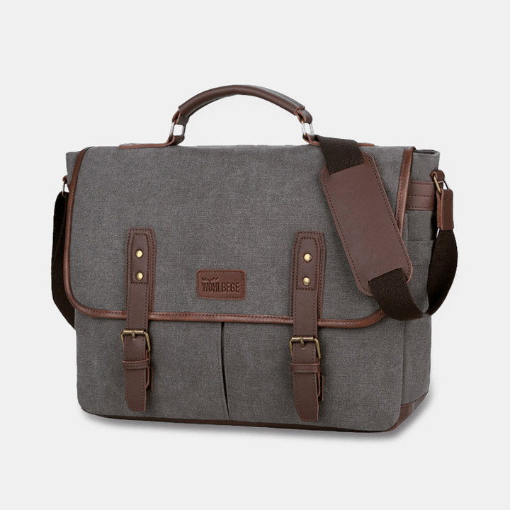 Men Canvas Multi-Pocket Wear-Resistant Vintage Business Messenger Bag Laptop Bag Crossbody Bag Handbag - MRSLM