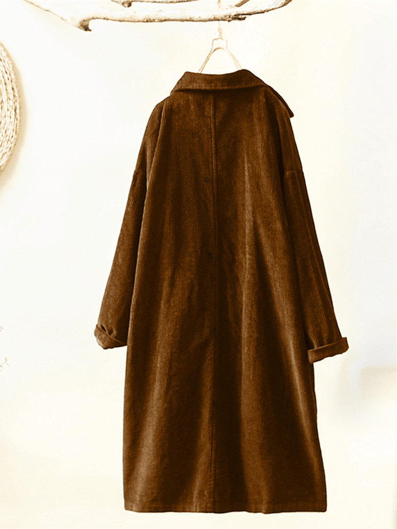 Corduroy Turn-Down Collar Long Sleeve Vintage Coats - MRSLM