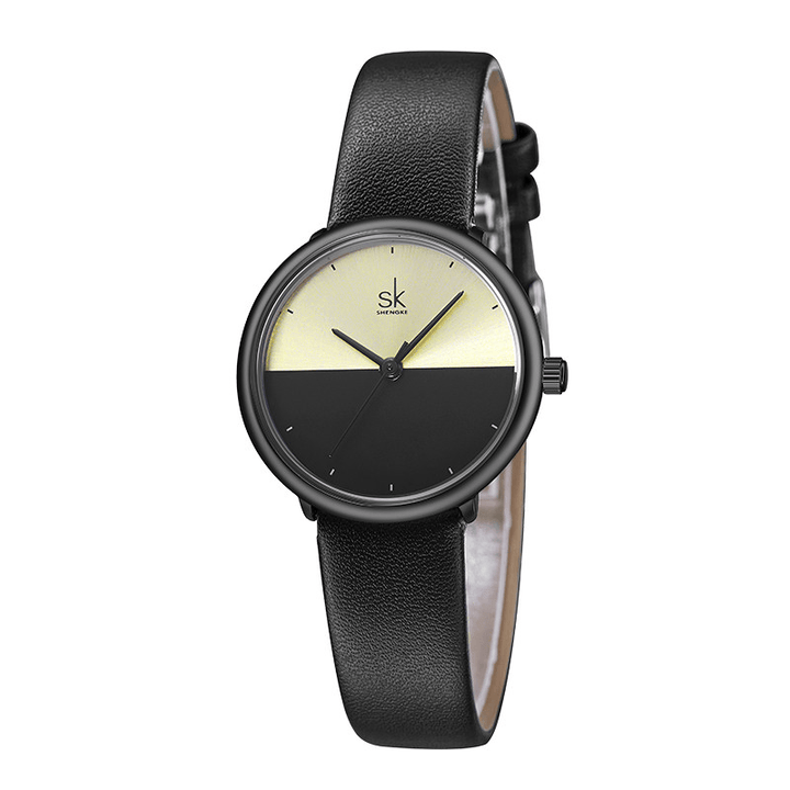 SHENGKE SK K9016 Fashion Double Color Creative Dial Leather Strap Couple Watch Quartz Watch - MRSLM