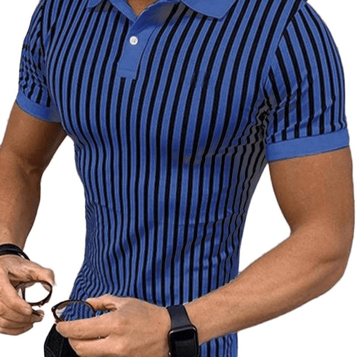 Men Striped Shirts Causal Short Sleeve Lapel Blouse - MRSLM