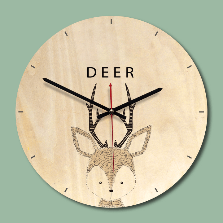 Wooden Wall Clock Livingroom Wood Animal Printing Painting Wall Clock Creative Clock Home Decor - MRSLM