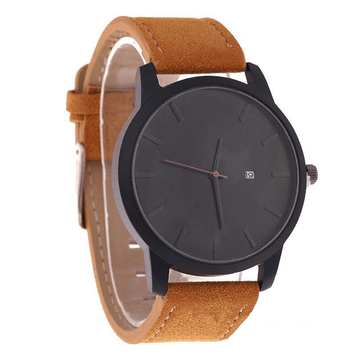 Casual Fashion Big Dial with Calendar Matte PU Leather Strap Men Wristwatch Quartz Watch - MRSLM