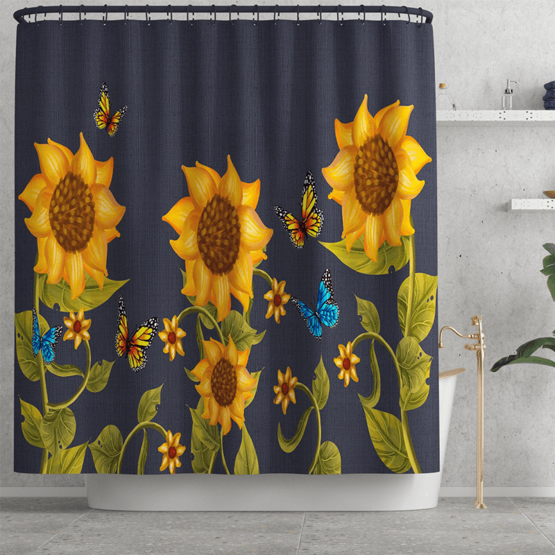 Sunflower Style Waterproof Toilet Seat Cover Shower Curtain Non Slip Rug - MRSLM