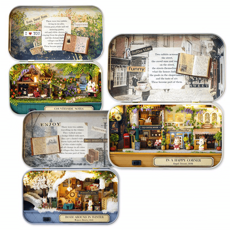 Cuteroom Old Times Trilogy DIY Box Theatre Dollhouse Miniature Tin Box Doll House with LED Light Extra Gift - MRSLM