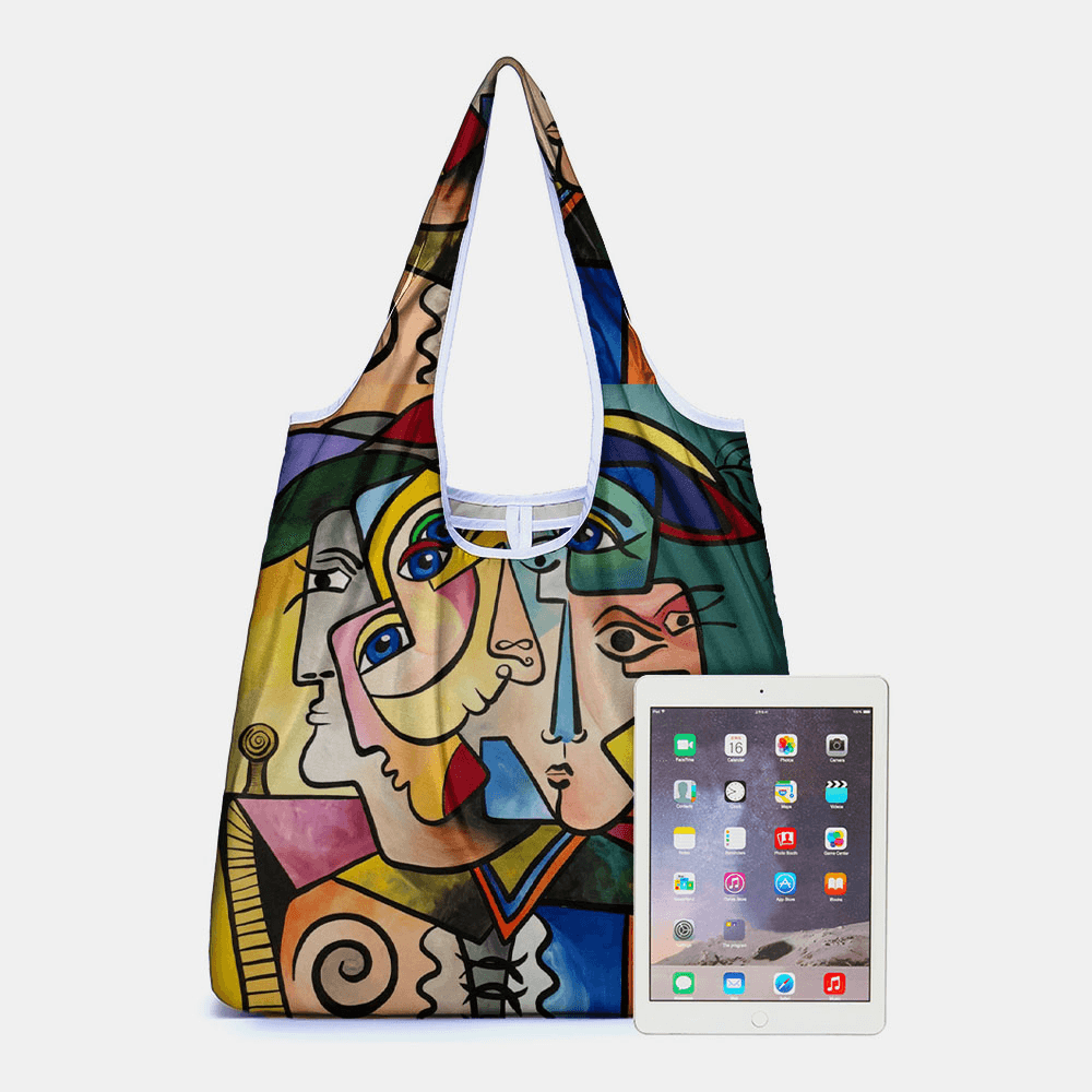 Women Abstract Figures Pattern Print Handbag Shoulder Bag Lightweight Shopping Cloth Bags - MRSLM