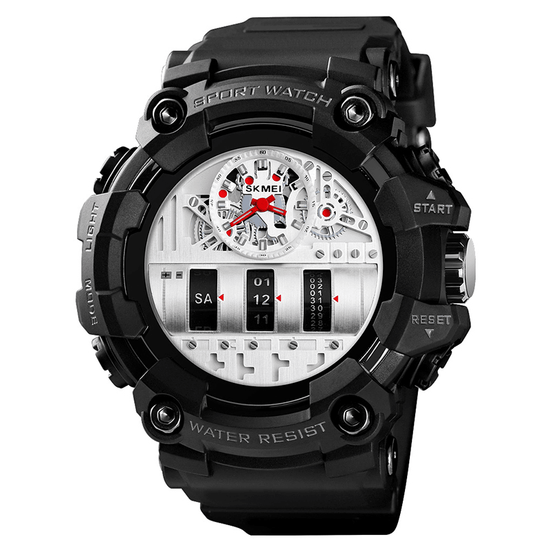SKMEI 1557 Dual Time Display Sport Men Wrist Watch PU Leather Band Quartz Watch - MRSLM