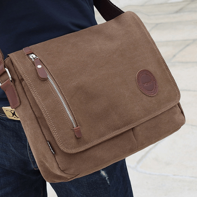 Men Canvas Shoulder Bag Casual Messenger Bag Retro Laptop Bag - MRSLM