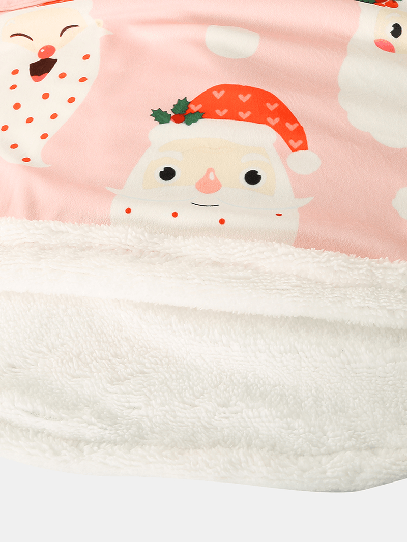 Mens Christmas Cartoon Santa Claus Print Thick Fleece Lined Reversible Home Blanket Hoodie - MRSLM