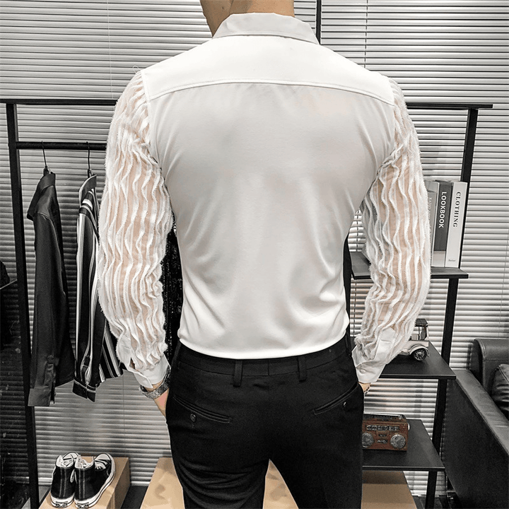 Hollow Lace Stitching Korean Style Slim Shirt - MRSLM