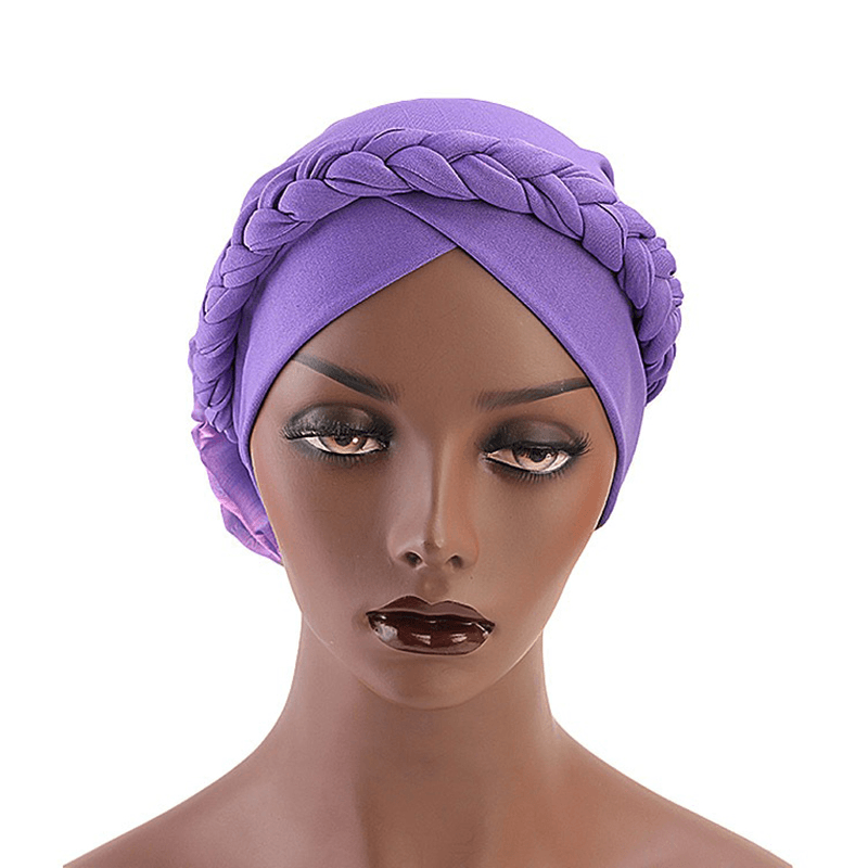 Women Vintage Ethnic Style Braid Breathable Turban Cap - MRSLM