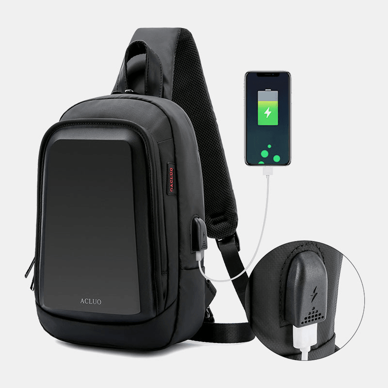 Men USB Charging Waterproof Chest Bag Casual Detachable Shoulder Strap Breathable Crossbody Bags Shoulder Bag - MRSLM