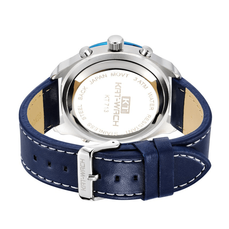 KAT-WACH 731 Fashion Sport Men Digital Watch Date Week Month Display Chronograph Leather Strap LED Dual Display Watch - MRSLM