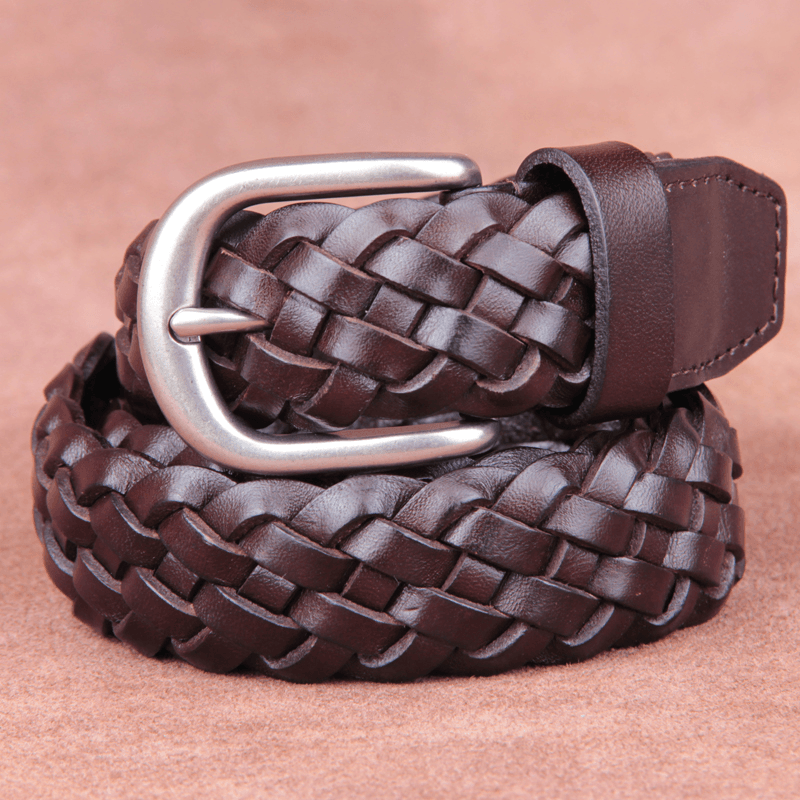 Hand-Woven Belt Men'S Simple Pin Buckle First Layer Pure Cowhide Retro Leather Men - MRSLM