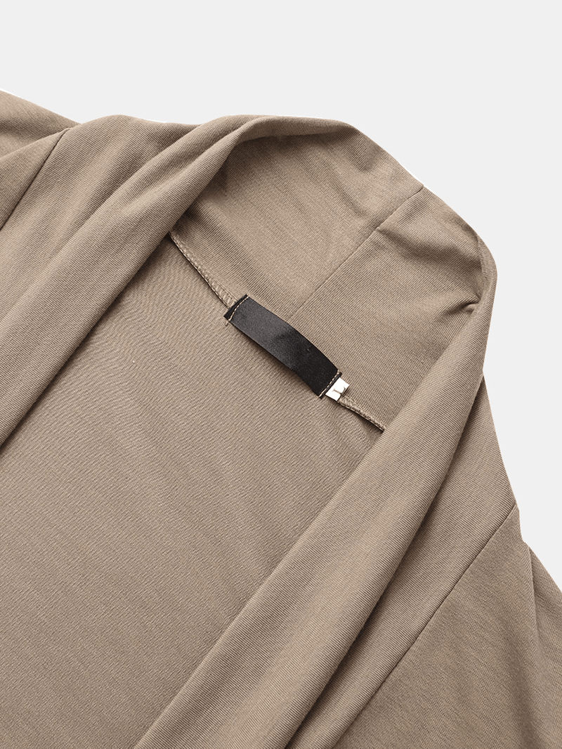 Mens Simple Solid Color Open Front Long Sleeve Cardigans - MRSLM
