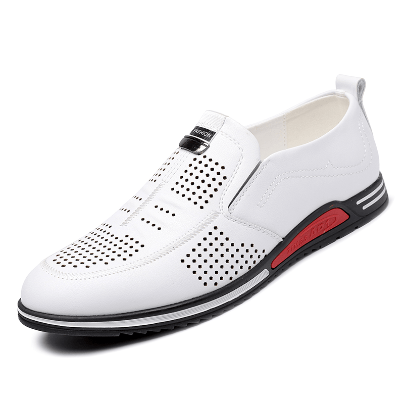 Men Cowhide Hollow Out Breathable Comfy Bottom Slip on Casual Business Shoes - MRSLM