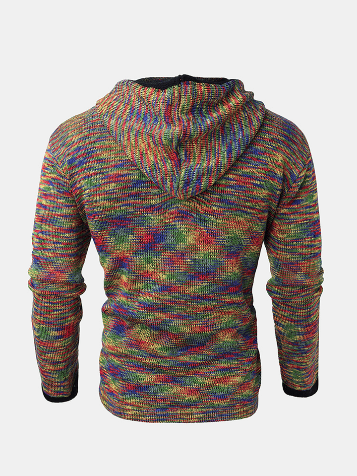 Mens Colorful Knit Zip Front Warm Drawstring Hooded Cardigans with Pocket - MRSLM
