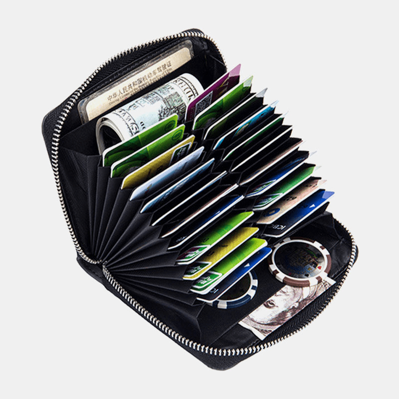 Men Genuine Leather RFID Anti-Theft Organ Shape Multi-Card Slots Coin Purse Card Wallet - MRSLM
