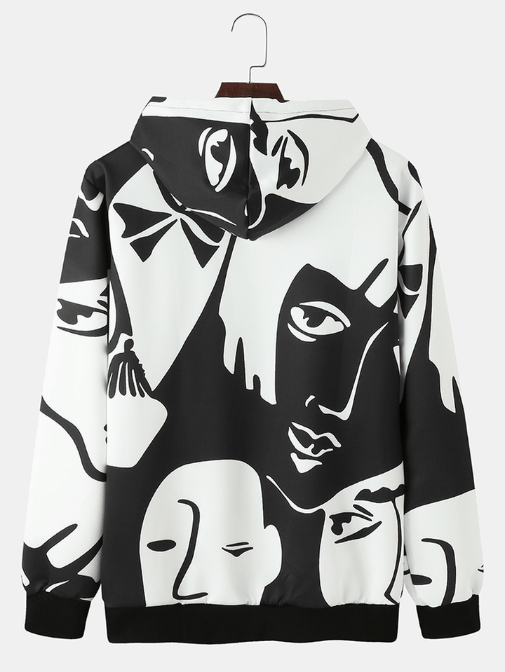 Men Face Full Pattern Drawstring Contrast Color Hooded Sweatshirt - MRSLM