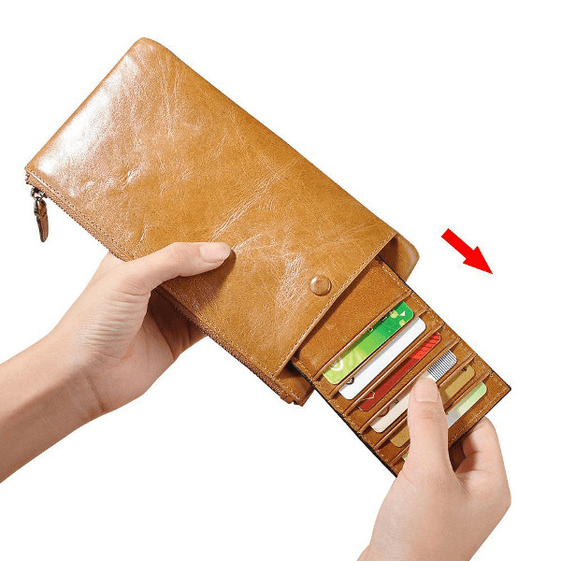 Genuine Leather Zipper Long Wallet Purse Card Holder 5.5'' Phone Case for Iphone Huawei Samsung - MRSLM