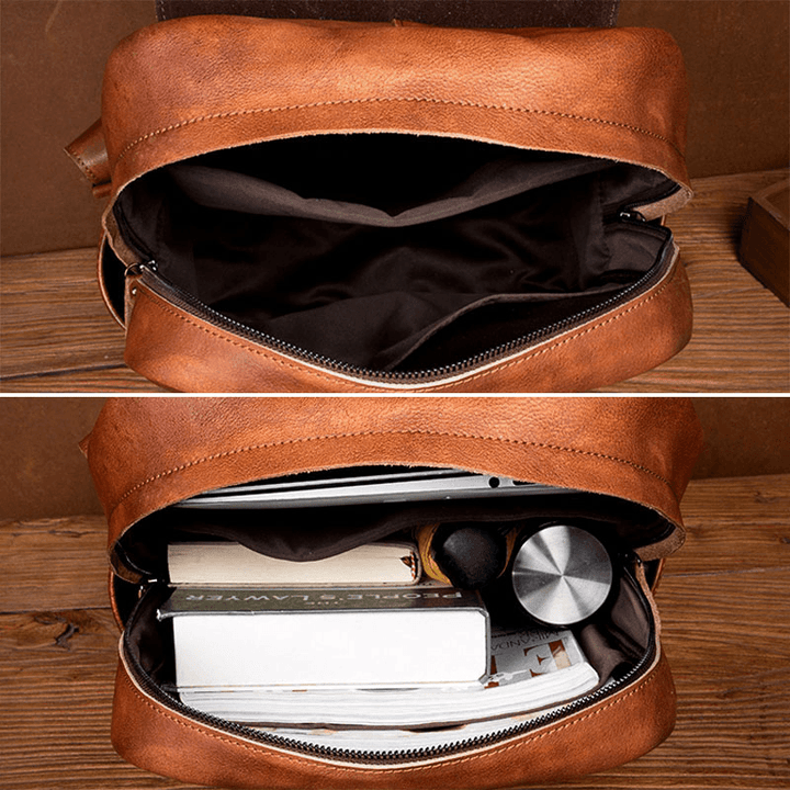 Ekphero Men Retro PU Leather Large Capacity 15.6 Inch Laptop Bag Backpack - MRSLM