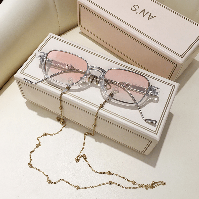 Half-frame oval sunglasses with chain, view 8 - MRSLM