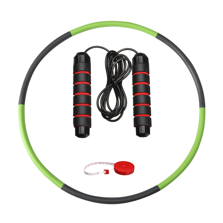 8 Knots Fitness Hoop Removable PE Yoga Waist Exercise Slimming Hoop Fitness Circle Indoor Gym with Tape Measure Jump Rope - MRSLM
