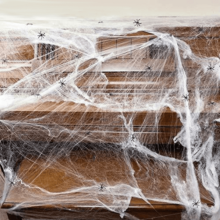 250G Spider Web with 48Pcs Small Spiders Halloween Outdoor Party Decorations Props Supplies - MRSLM