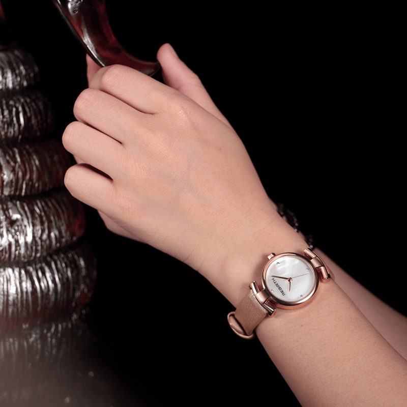 REBIRTH RE049 Simple Design Clock Women Wrist Watch Leather Strap Quartz Watches - MRSLM