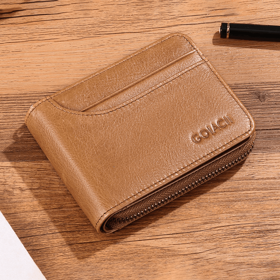 Men Genuine Leather Business Retro Cowhide Multifunction Card Holder Wallet - MRSLM