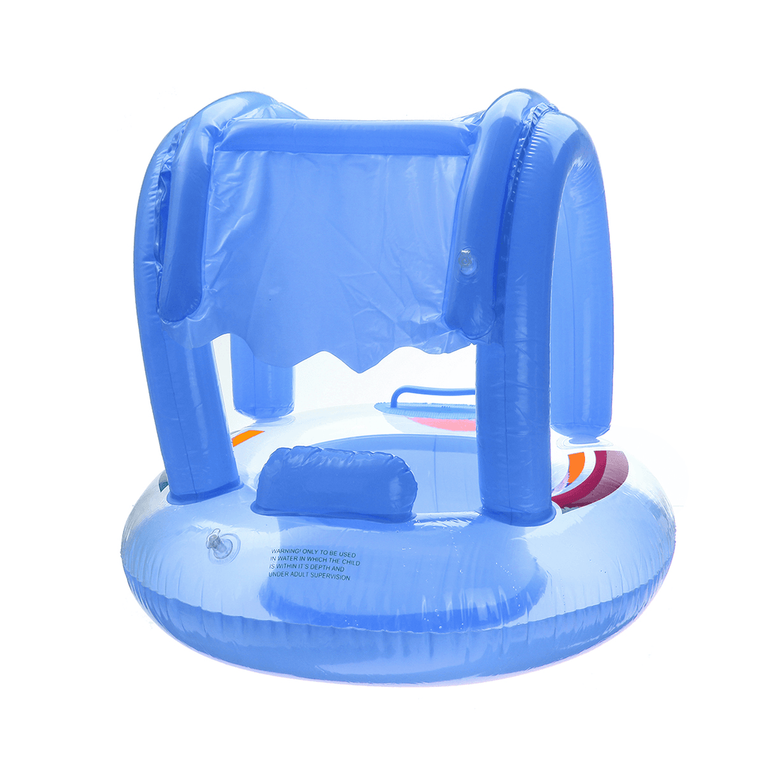 Kids Baby Swim Seat Boat Inflatable Float Cushion Sunshade Swimming Ring-Blue/Pink - MRSLM