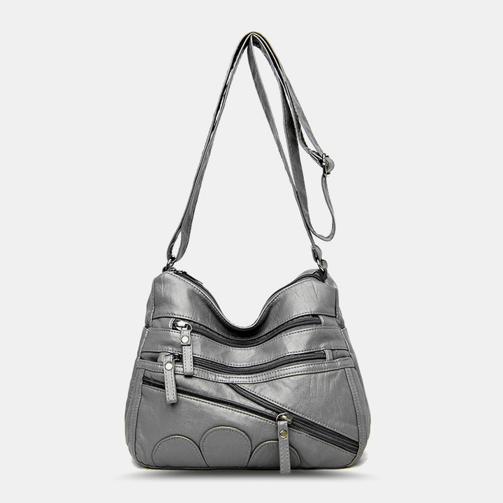 Women PU Leather Large Capacity Multi-Pocket Anti-Theft Retro Casual Crossbody Bags Shoulder Bag - MRSLM