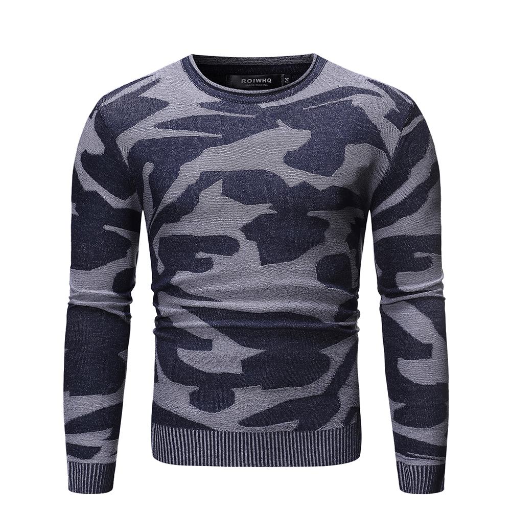 Mens Camouflage Pattern Crew Neck Long Sleeve Casual Sweaters - MRSLM