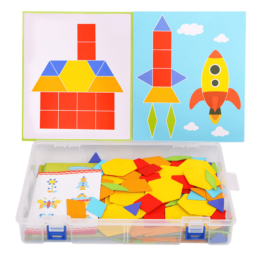 170PCS Wooden IQ Game Jigsaw Early Learning Educational Tangram Puzzle Kid Toy - MRSLM