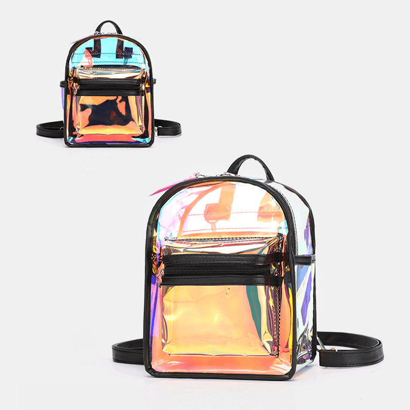 Women 2Pcs Transparent Jelly Multi-Carry Mini Backpack Crossbody Bag Handbag - MRSLM